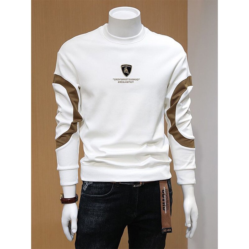 2025年新款男士卫衣春秋季中山长袖t恤潮流ins修身刺绣百搭打底衫,男装,T恤,淘宝优惠券,粉丝福利购,淘宝优惠卷