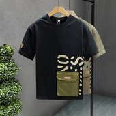 新款 大码 工装 t恤男装 宽松圆领印花上衣潮男潮牌体恤 口袋短袖 夏季