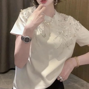 大衫 时尚 重工亮片圆领短袖 T恤男女款 套头上衣潮 2025夏季 大码 新款