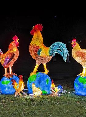 饭店农场彷真公鸡母鸡动物雕塑饭炒鸡店户外园林景观公园装饰摆饰