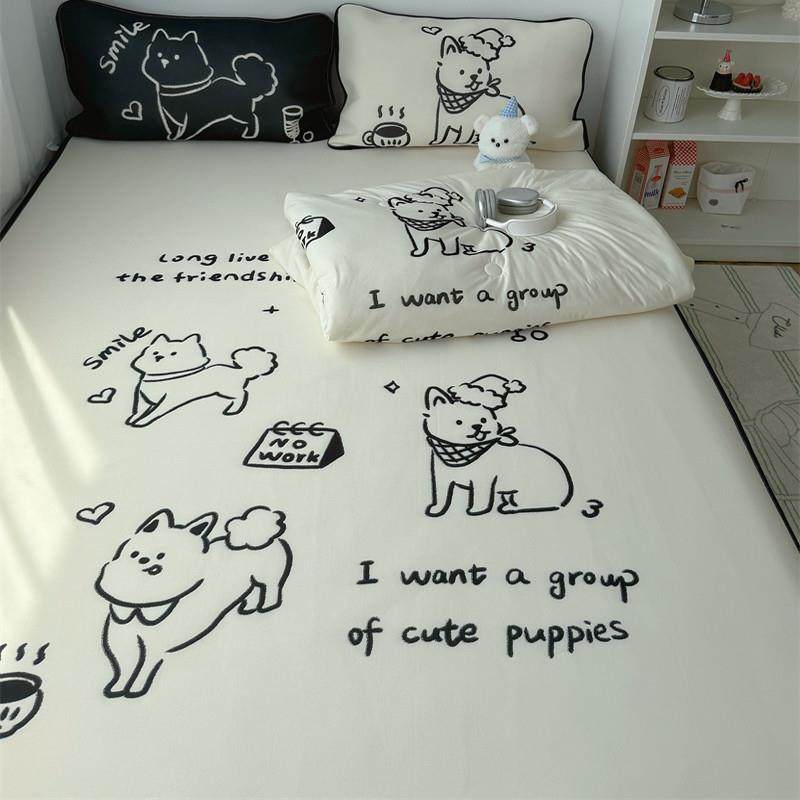 黎明黑白狗狗可爱夏日清凉被+冰丝毯四件套空调被软垫单、双人,床上用品,化纤被,淘宝优惠券,粉丝福利购,淘宝优惠卷