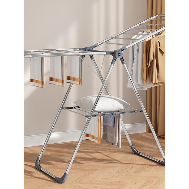 家用不锈钢翼型落地晾衣架阳台户外免安装晒被晒衣架折叠室内室外