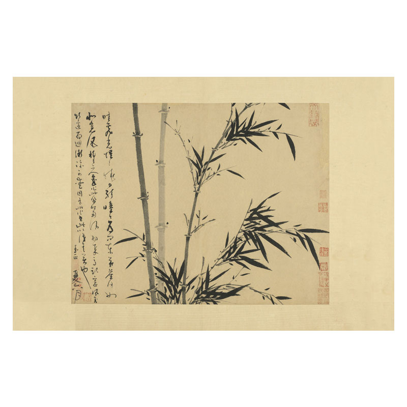 新中式装饰画吴镇墨竹谱册竹报平安花鸟画挂画客厅沙发玄关画国画