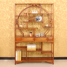 明清仿古中式博古架小多宝阁1米茶叶架圆形榆木隔断古董架全实木