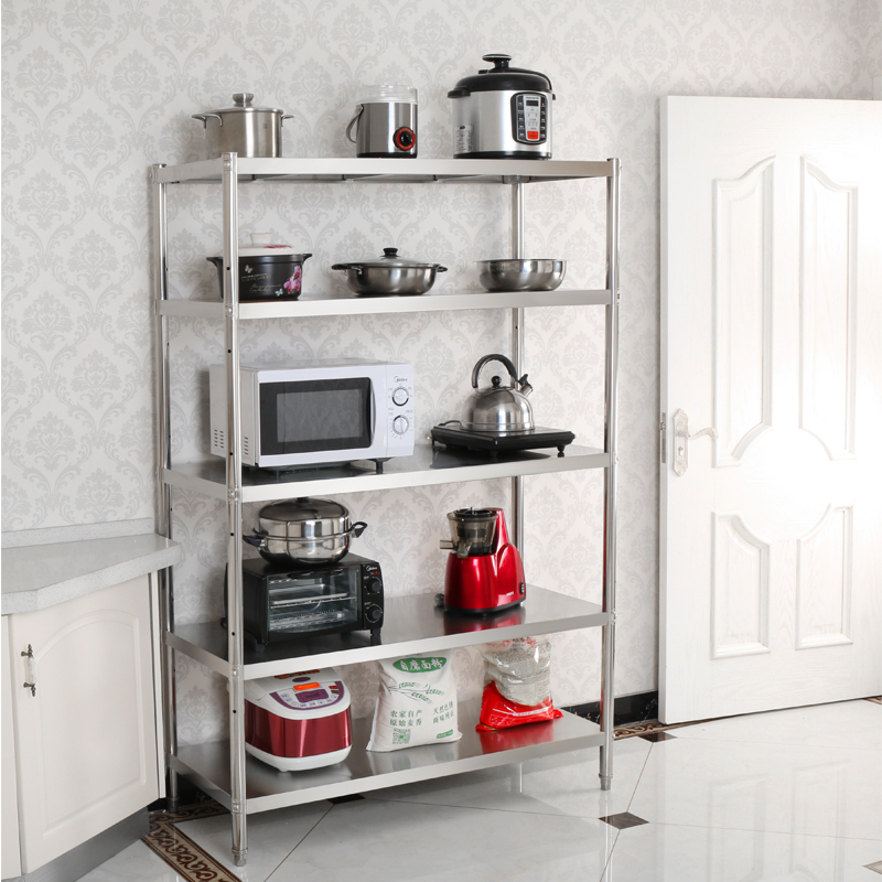 厨房置物架不锈钢锅架烤箱微波炉收纳架五层加厚储物架橱柜落地架