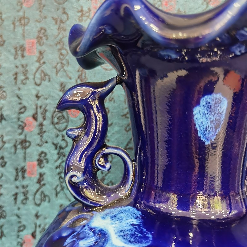 钧瓷花瓶摆件黑唐钧祥和尊禹州神垕窑变陶瓷赏瓶博古架家居装饰品