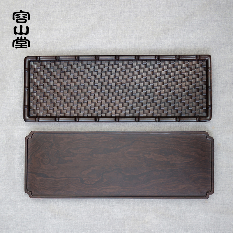 容山堂铭祥黑檀木彩绘小茶盘整块实木托盘壶承小号干泡台茶台茶席