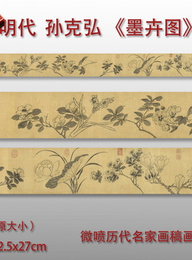 明孙克弘墨笔花卉图卷真迹高