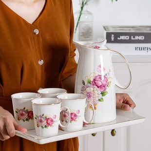 送礼杯子欧式 凉水壶陶瓷客厅家用简约茶杯套装 结婚耐高温水乔迁具