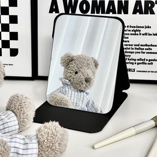 化妆镜镜黑白折叠折叠简约家用桌面随身镜学生宿舍女生便携梳妆镜