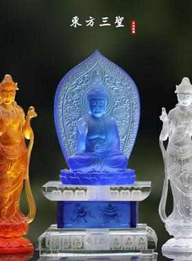 琉璃东方三圣药师佛日月光菩萨佛像摆件居家客厅佛堂寺庙供奉礼佛