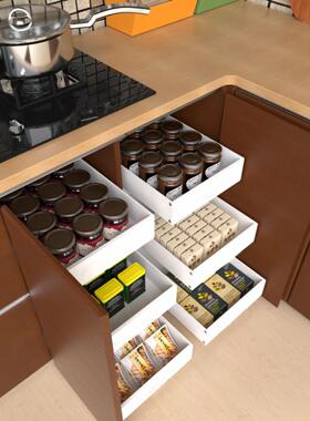 厨房滑轨抽屉环保PP托盘橱柜衣柜改造分层储物收纳免打孔安装拉篮