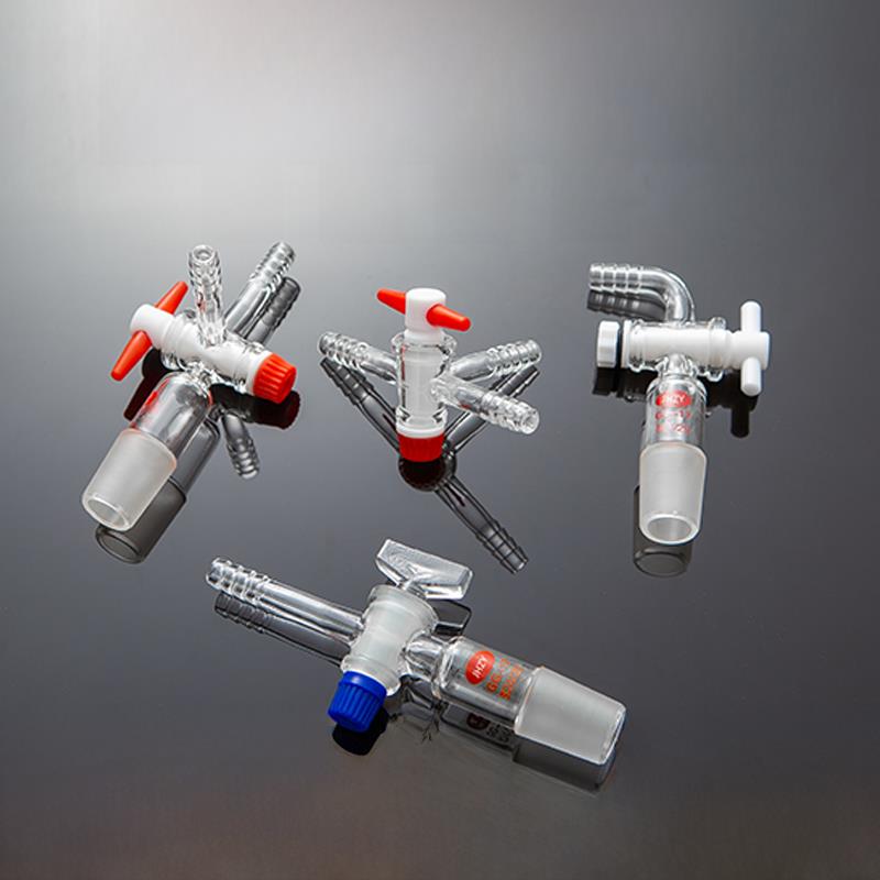 具T形四氟活塞三通接头玻璃活塞抽气接头弯形直形龙头瓶19/24/29