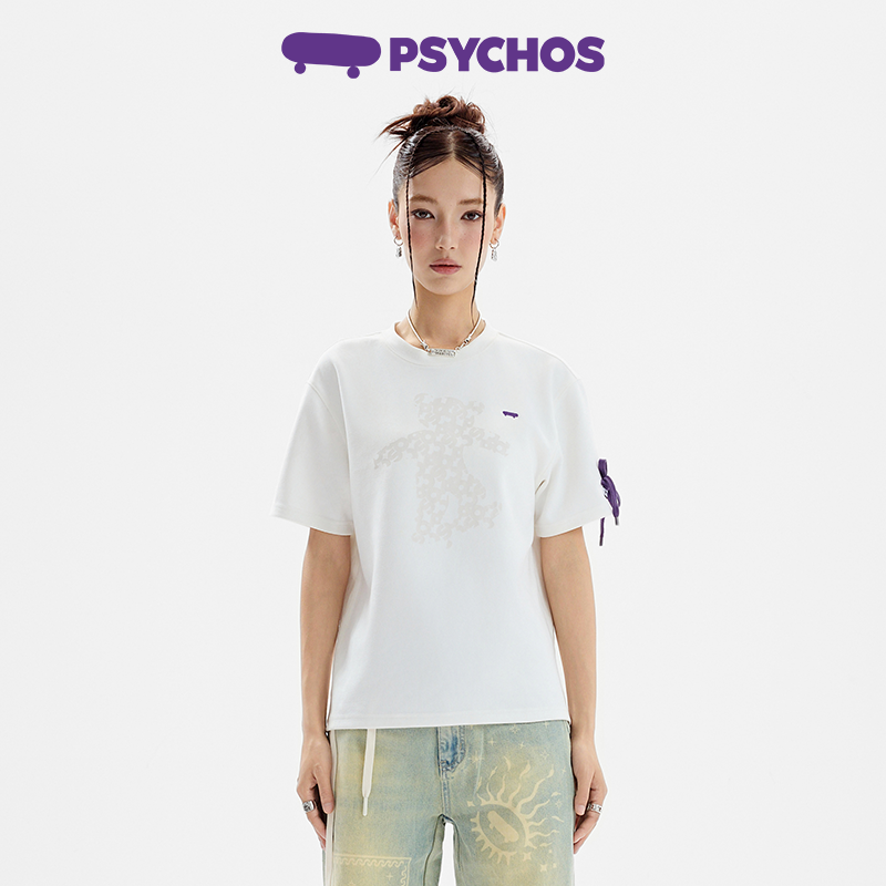 【清仓特惠】双色PSYCHOS浆果可露丽印花麂皮绒圆领短袖T恤男女款