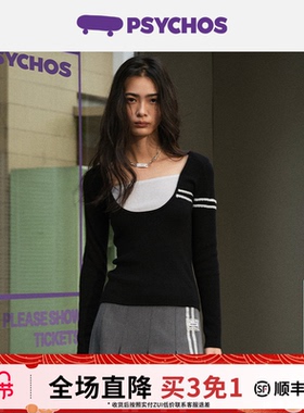 【买三免一】PSYCHOS莎可斯哥本哈斯蕾丝修身弹力针织打底衫上衣