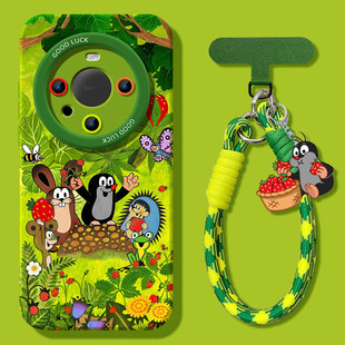 适用华为mate60pro手机新款壳mate70pro绿色mate40pro鼹鼠的故事30女挂绳mate50pro高级感硅胶小清新mate70套