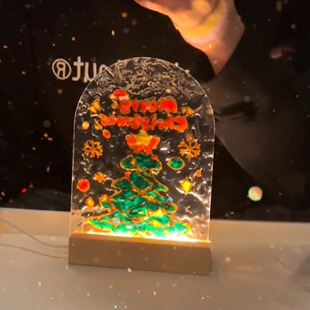 画小夜灯材料发光台灯装 耶诞节手工diy玻璃画 饰品摆件礼物儿童活