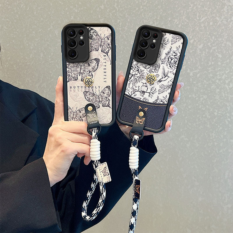 适用三星S25钉扣S24Ultra手绘SamsungA56蝴蝶A06手机壳S3FE花鸟