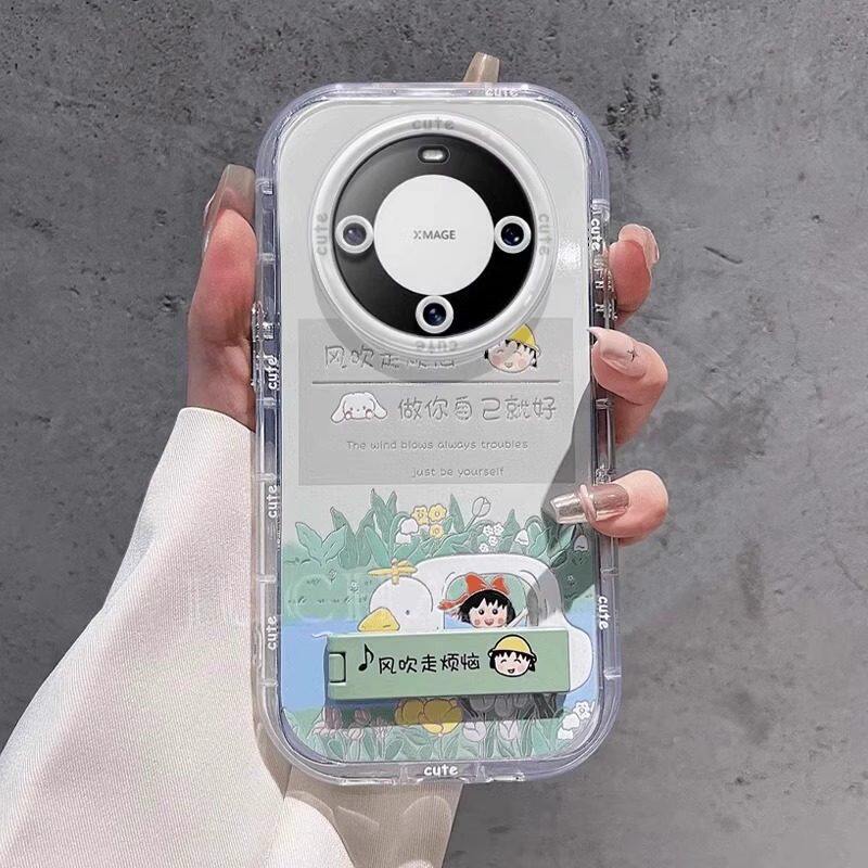 可爱小丸子适用华为mate80pro手机壳新女款彩绘pura80pro卡通高级感m50带支架mt40p硅胶全包mate60防摔保护套