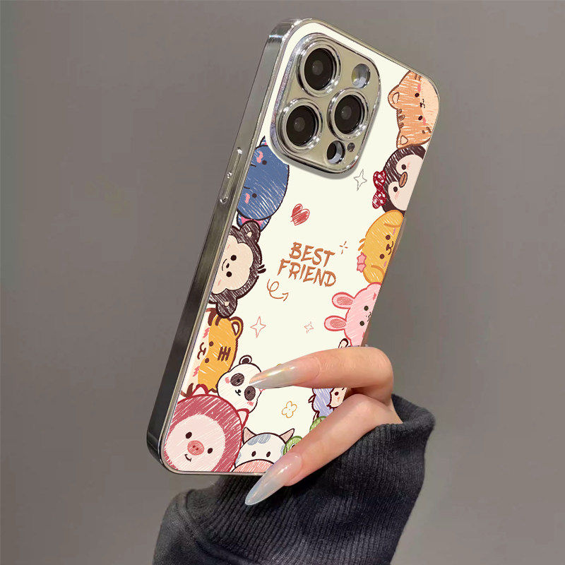 适用苹果17promax手机壳电镀小羊皮iphone16pro卡通迪士尼家族15彩绘新款14情侣可爱女13硅胶全包17防摔套软