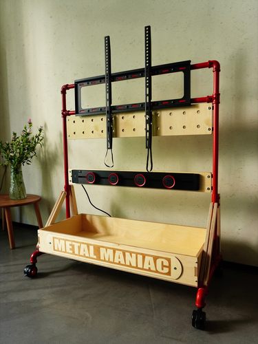 中古工业风移动电视支架加粗钢管海洋洞洞板2寸万向轮海洋板带轮