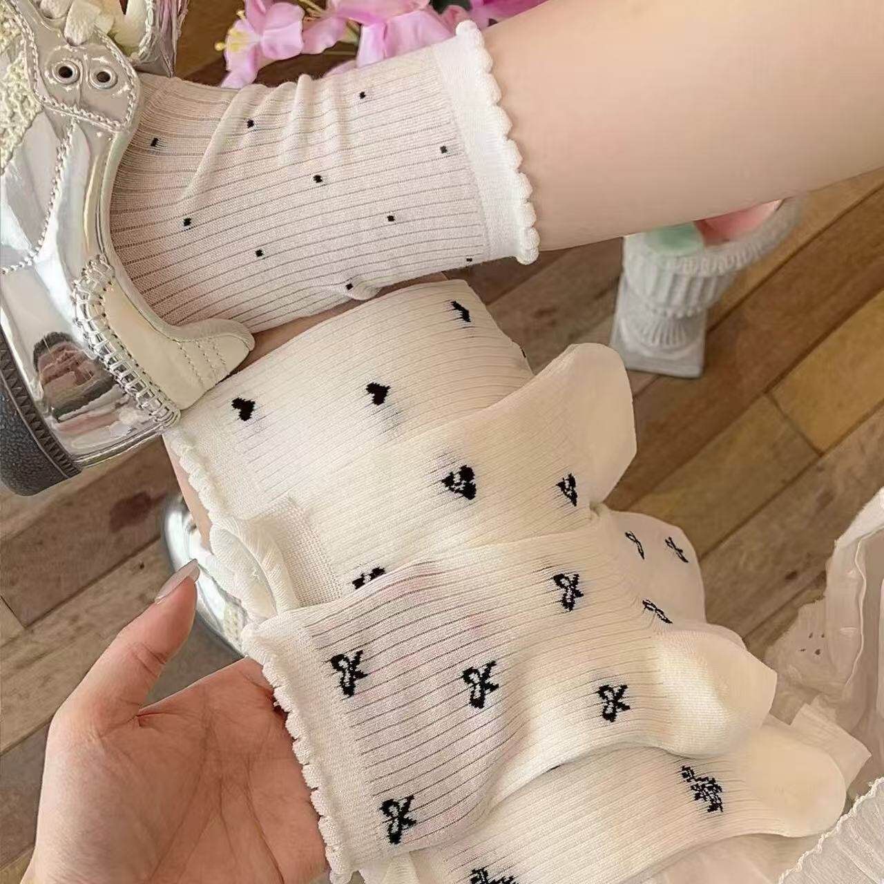 100%女士中筒纯棉无骨抗菌防臭袜