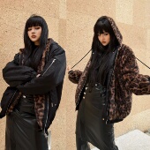 两面穿连帽豹纹外套宽松加绒加厚冬季 Blackgirl新款 好帅好爆