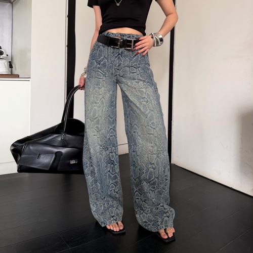 Blackgirl老钱蟒蛇纹牛仔阔腿裤