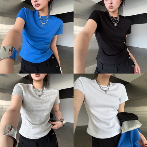 牛奶丝空气层圆领短袖修身T恤