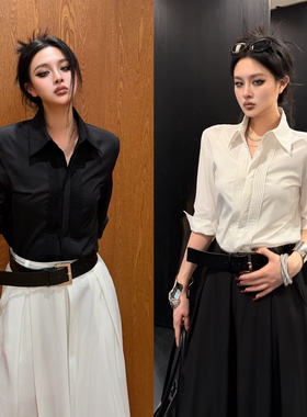 Blackgirl【美女人设】 高级压褶衬衫女设计小众通勤气质长袖上衣