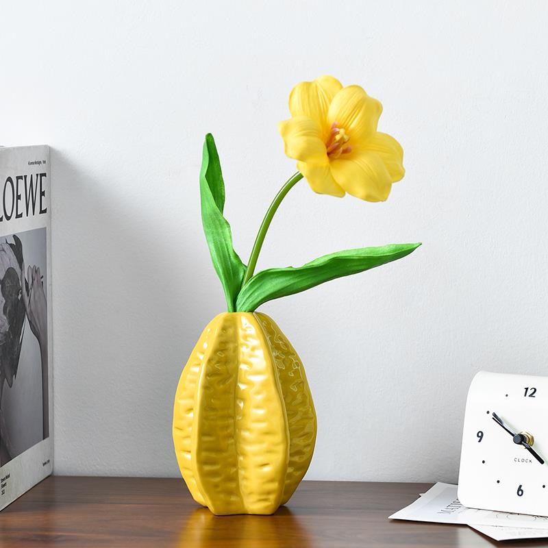 杨桃陶瓷花瓶摆件客厅插花郁金香彷真花假花创意家居装饰摆设花器