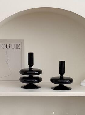 覆古创意小众插花器皿玻璃花瓶高级感干花花器桌面装饰品烛台摆件