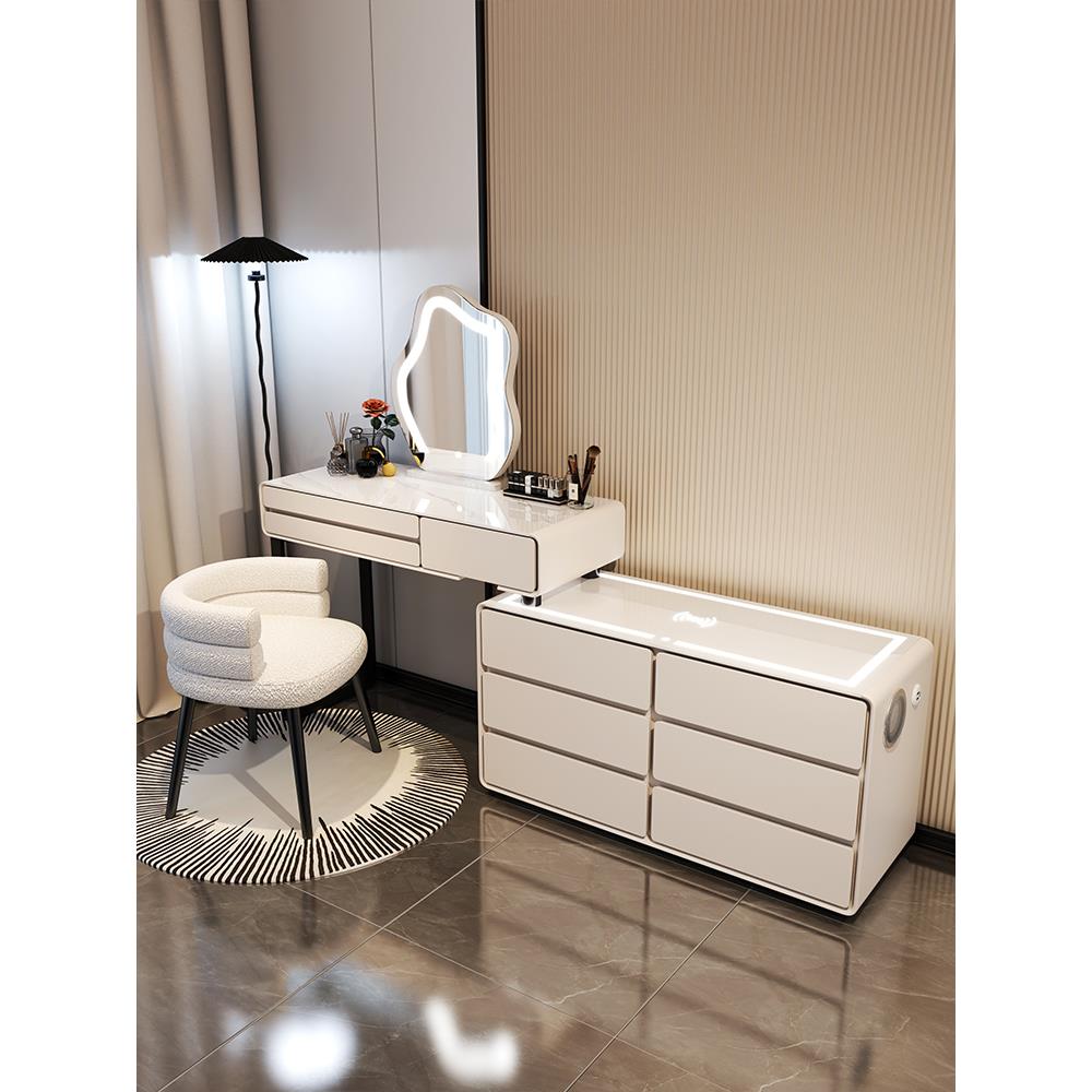 奶油风梳妆台卧室现代简约2024新款床头柜全实木化妆桌斗柜一体
