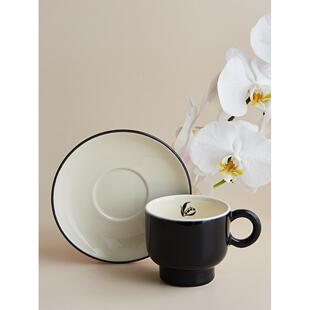 墨玉铃谷陶瓷咖啡杯和碟个性化覆古纯色黑色马克杯风陶瓷水杯