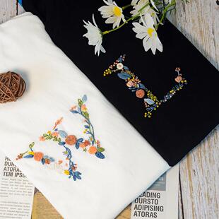 字母姓氏衣服刺绣手工DIY材料包免费绘图水溶性布花草草稿男朋友