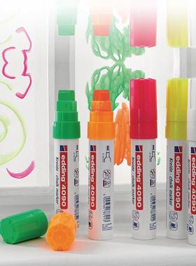 德国edding4090可擦记号笔特粗玻璃画笔涂鸦笔15MM海报可擦水性笔