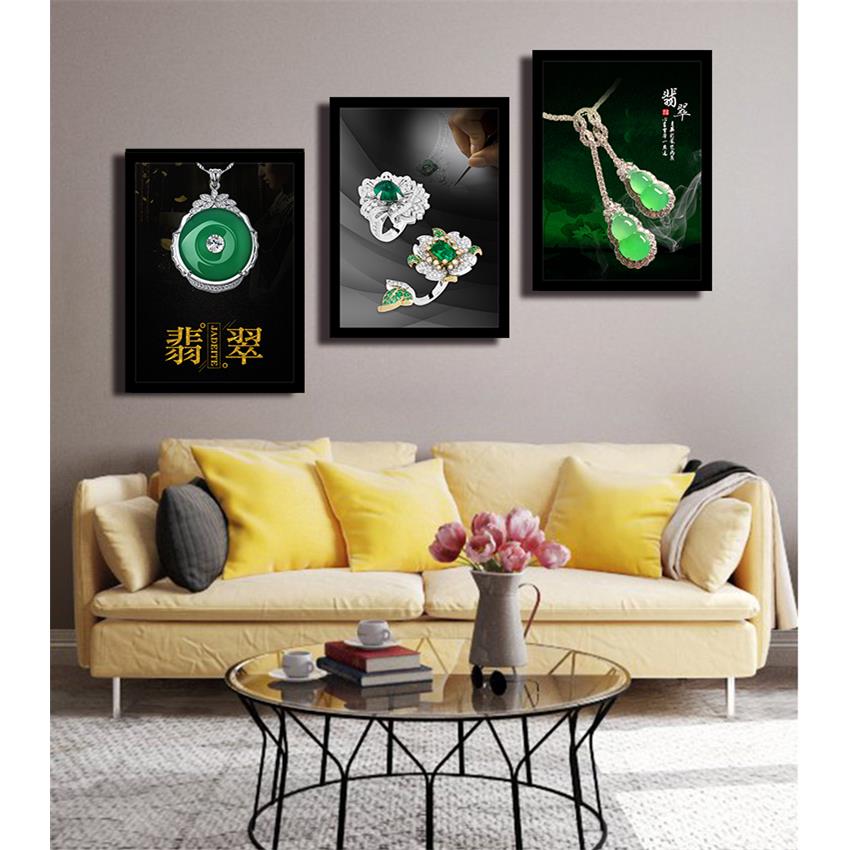 翡翠海报 珠宝翡翠首饰店装饰画 画 翡翠玉广告有框挂画 画壁画