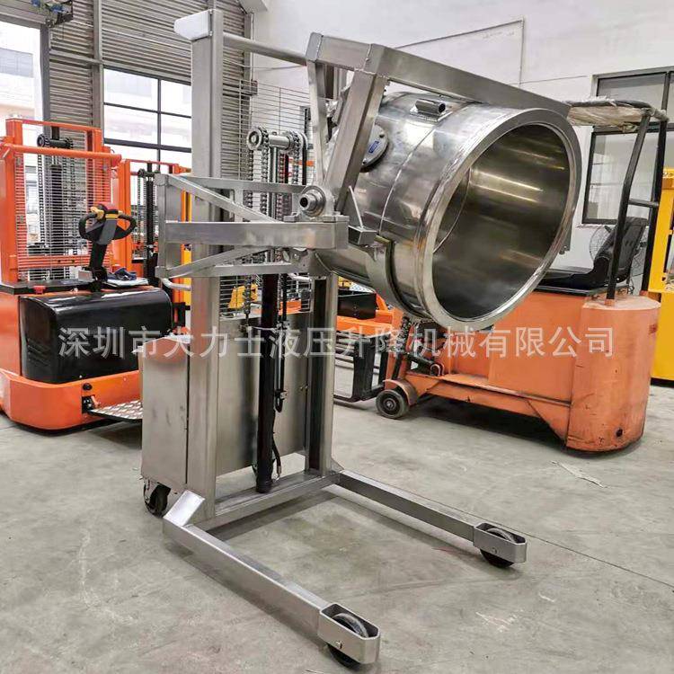 304材质电动堆高车全不锈钢半电动油桶堆高车不锈钢油桶翻转车