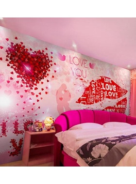 浪漫制情侣主题酒店墙纸3d锭红色玫瑰花背景墙布温馨房间床头墙布