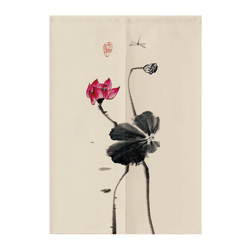 中式荷花门帘客厅装饰隔断卫生间家用挂帘厨房半帘遮挡布帘免打孔