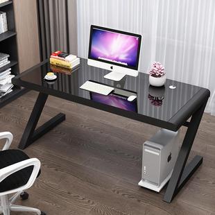 电脑桌家用电竞桌卧室简约钢化玻璃小户型学生书桌子Z腿现代 台式