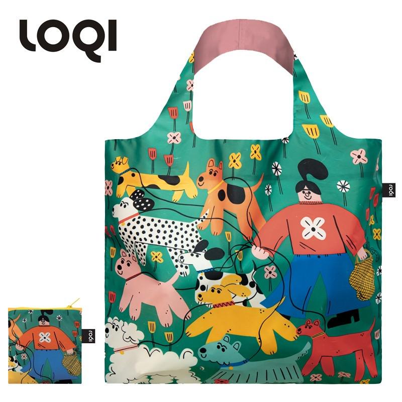 LOQI艺术插画购物袋轻便时尚环保袋折叠防泼水单肩包大容量 遛狗
