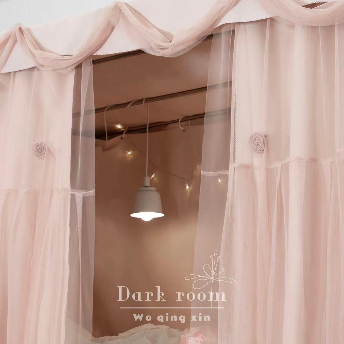 Dark room大学生上下铺仙女粉色双层花艺遮光透气床帘 升级
