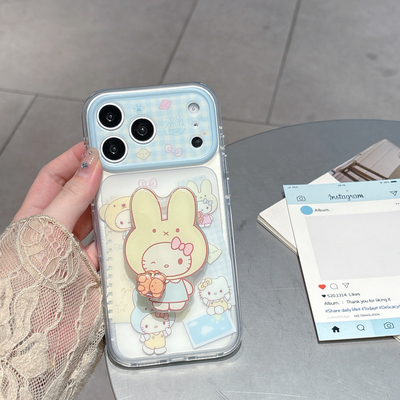 圆边气囊精孔IMD标签米菲套头kitty+支架 适用iPhone17promax手机壳苹果16pro透明15卡通可爱高级感空气防摔