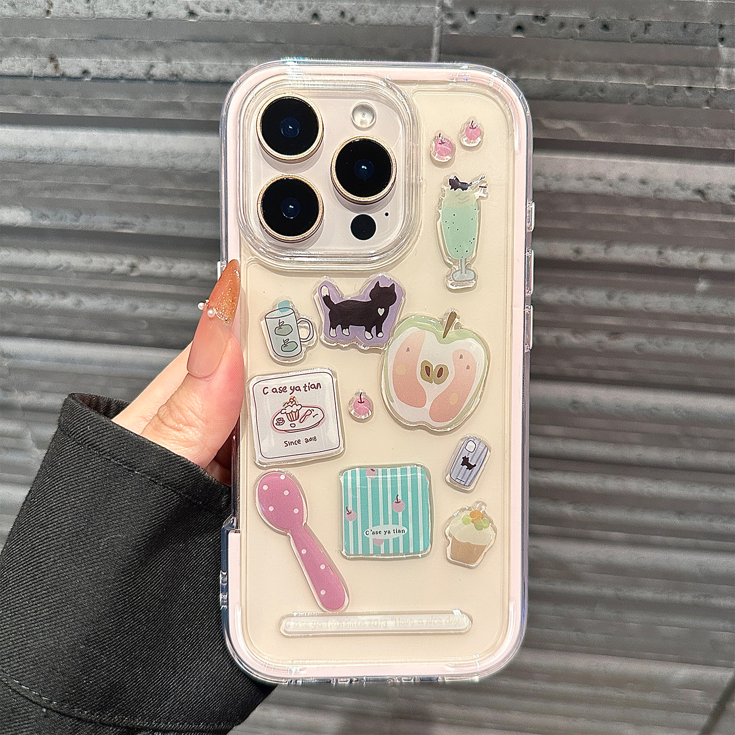 适用苹果16promax手机壳新款可爱立体贴纸iphone15pro保护套高级感14pm全包防摔13透明16P网红超火15女款小众