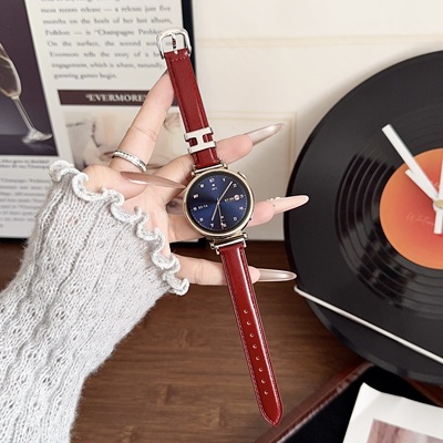 亮面漆皮H扣表带瑞适用华为gt6pro智能手表替换带gt5真皮41mm新年红荣耀手表4pro小米s4男女简约高级fit4表带