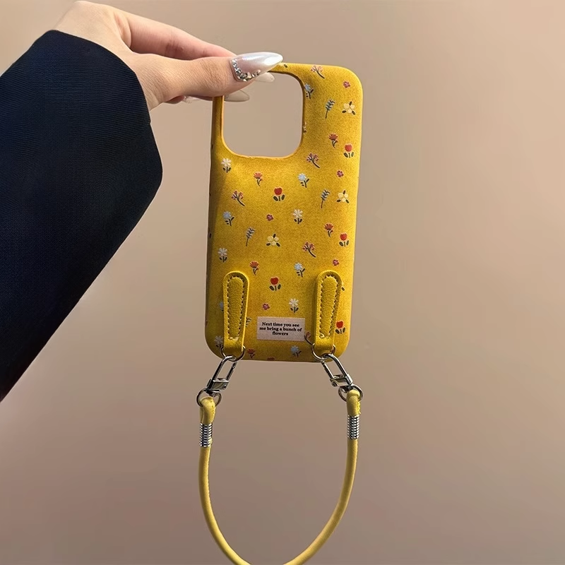 蛮舟适用苹果17promax手机壳2025新款iPhone16Pro保护套皮质黄色碎花15时尚超火14高级感轻奢13挂绳硅胶防摔