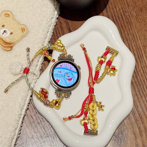 安马到功成新年手链适用华为GT6pro智能手表替换带GT5五帝钱FIT4发财OppowatchX2min表带马年红绳:iwatchS11