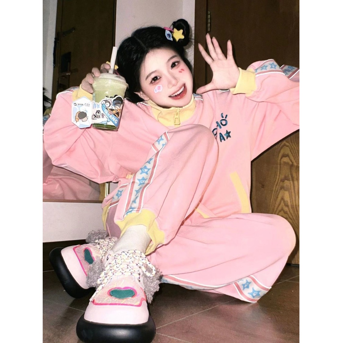 春秋季甜美可爱多巴胺穿搭卫裤运动套装卫衣外套女甜妹显瘦两件套