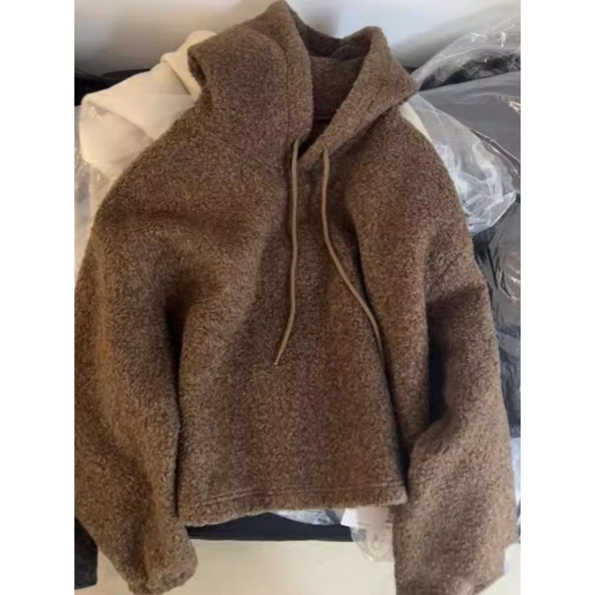 2025新款女装洋气圈圈绒咖色连帽卫衣女秋冬超好看休闲加厚实外套